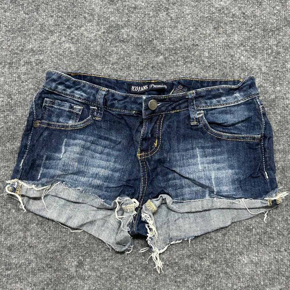 ZCO Jeans Shorts Womens Size 7 Dark Wash Denim Low Rise Raw Hem Frayed Casual